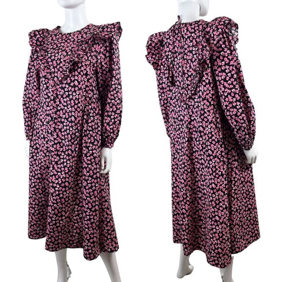 Sandy Liang x Target Womens Size S Cotton Pink Floral Ruffle Midi Dress Pocket - Picture 1 of 15